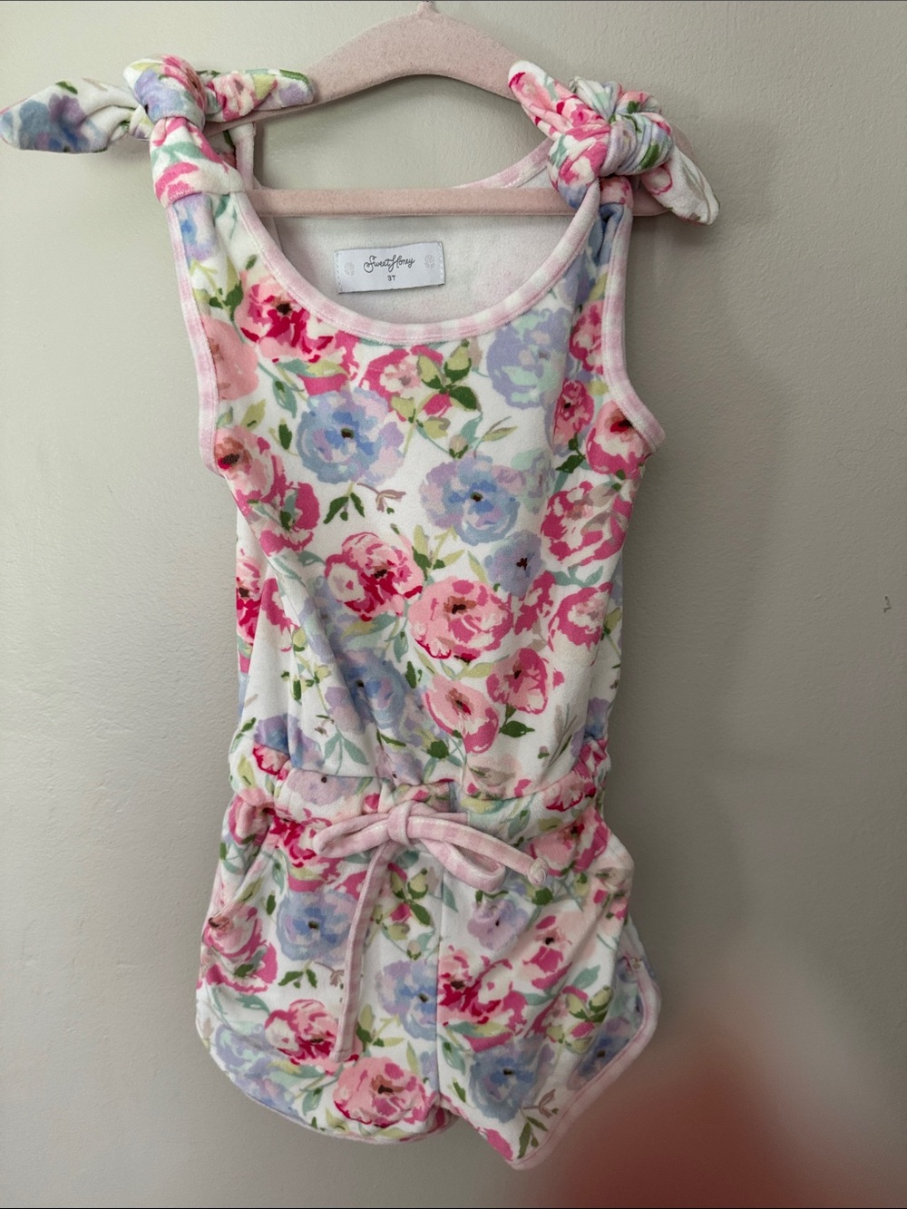 SweetHoney Floral Tie-Shoulder Romper - Pink, Lavender, Green